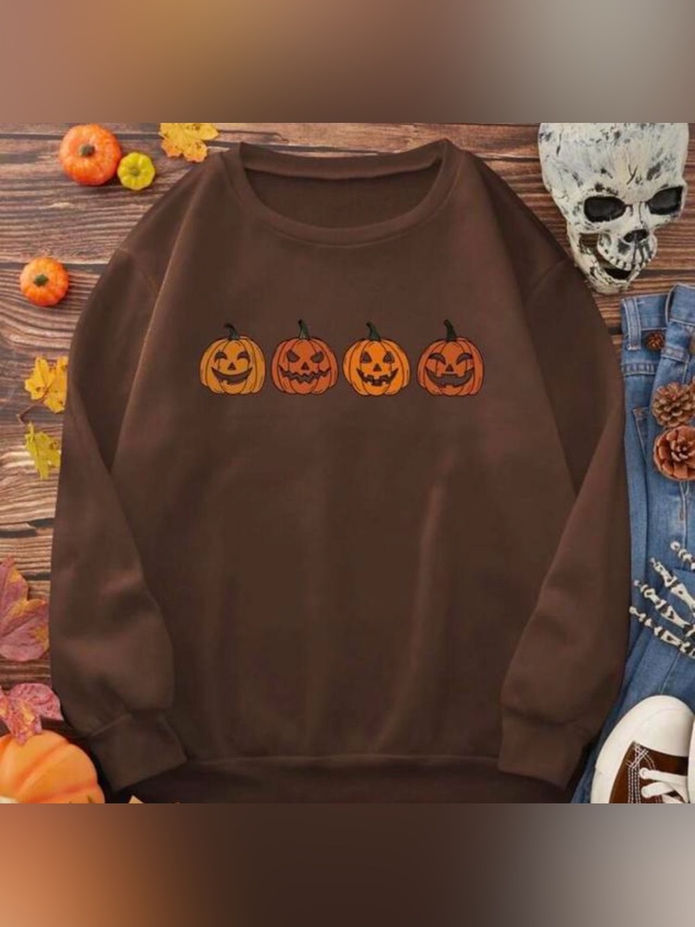Brown Women's Halloween Pumpkin Sweatshirt Sweater